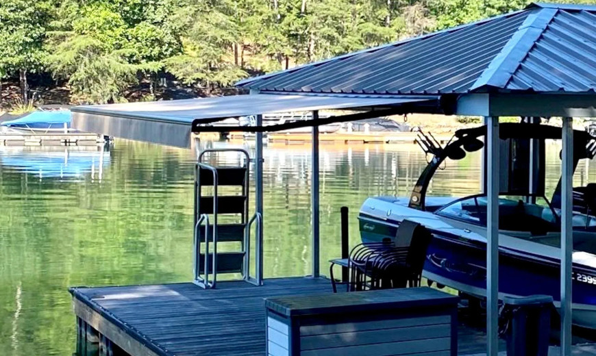 Boat dock with awning