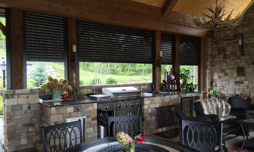 retractable shutters on outdoor kitchen